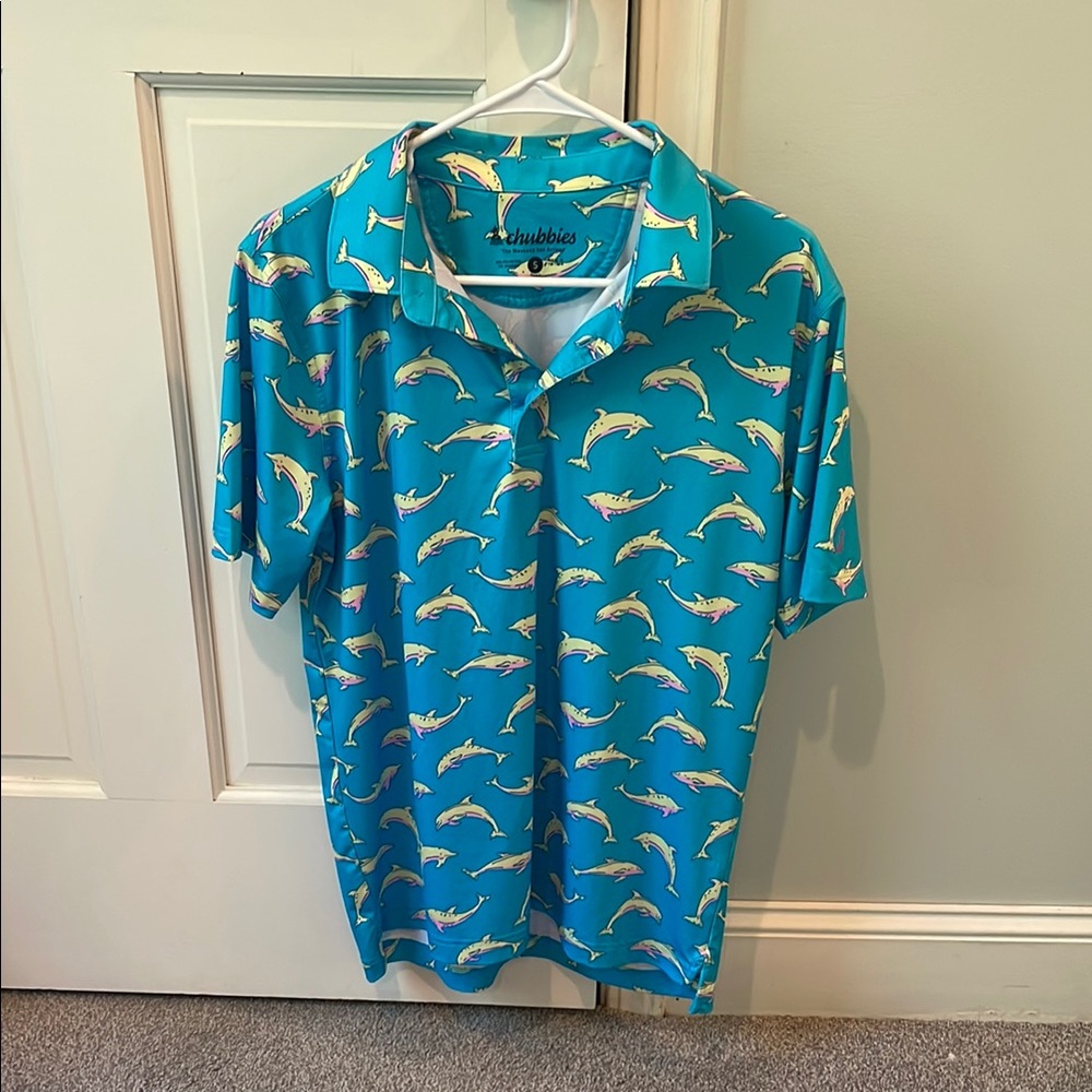 Chubbies Aqua Dolphin Pattern Polo